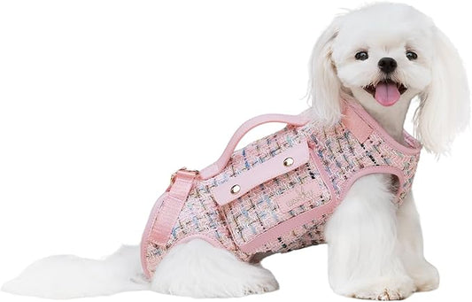 Wakytu Dog Lift Harness Dog Carrier Dog VES Harness Adjustable Dog Leash with Small Puppy Treat Bag（Pink,M）