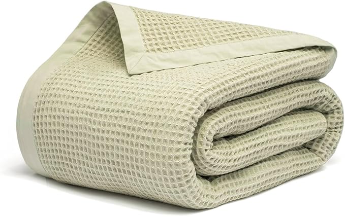 Salt Earth GOTS Certified 100% Organic Cotton Throw Blanket, 108"x90" Waffle Blankets & Throws for Bed, Throw Blanket for Couch, Cozy Christmas Blankets and Throws for Christmas Gifts (Sea Foam)