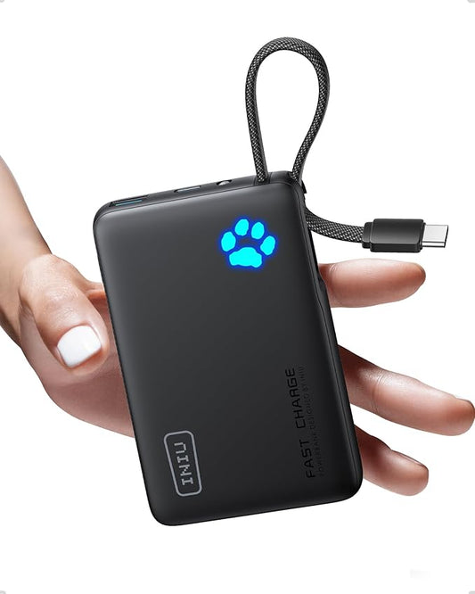 INIU 45W Power Bank, Fast Charging Portable Charger with Built-in USB C Cable, 10000mAh Small Type C Powerbank, Battery Pack for iPhone 17 16 15 14, iPad, Samsung S25 S24 etc Travel Camping Essentials