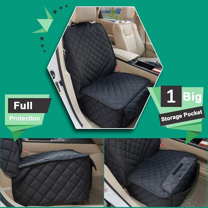 HAPYFOST Waterproof Front Seat Cover Dog Car Seat Covers Nonslip and Full Protection with Side Flaps Fits Most Cars, Trucks, SUVs(Black, 2Pack)