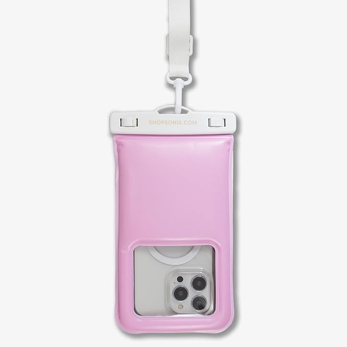 Sonix Waterproof Phone Pouch - Floating Phone Case Dry Bag w/Crossbody Lanyard - Beach Cruise Travel Essentials - Compatible w/All Devices, Touchscreen Friendly | Jelly Pink