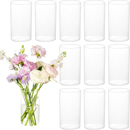 12pcs Cylinder Vases for Centerpieces - 6 Inch Tall Glass Vases for Flowers, Hurricane Candle Holder Modern Simple Floating Candle Vase Formal Dinners Home Decor