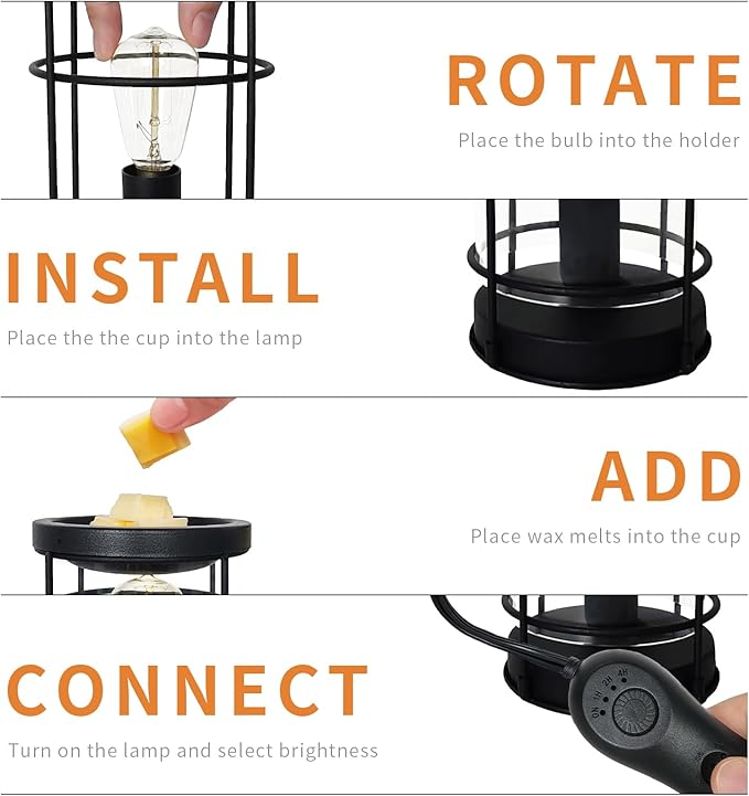 LIFFY Candle Wax Melt Warmer - Wax Warmer Scented, Fragrance Oil Burner, Metal Melter Lamp for Rustic Home Decor Office Bedroom Aromatherapy, Birthday Gifts for Women, Timer & 2 Edison Bulbs