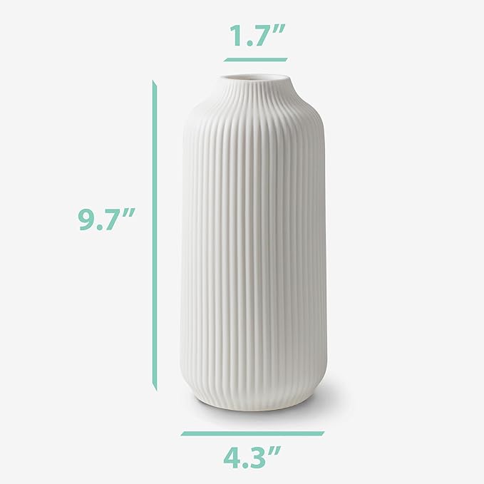 Ceramic Vase in Nordic Style, Decovase Large for Pampas Grass as Boho Deco, Vase White Matt 10 inch for Flowers, Scandinavian Design Home Decoration for Fresh Flowers, Dried Flowers (Size L)