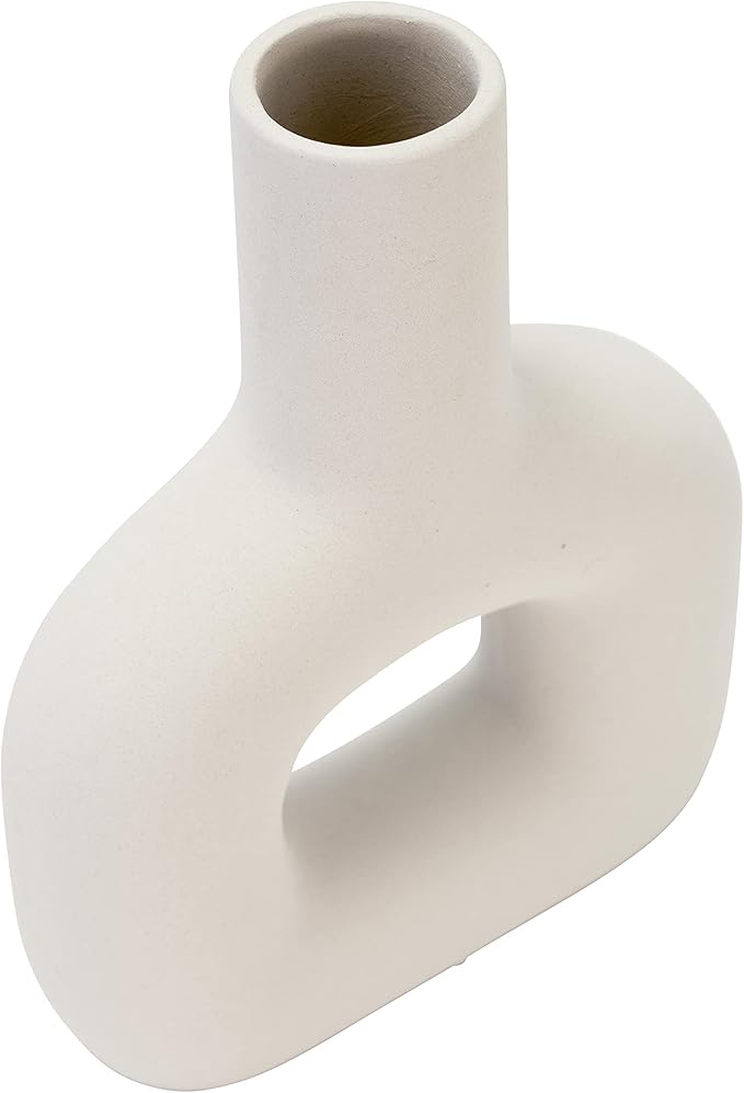 Sagebrook Home Modern Stoneware Vase - Decorative Dolomite Flower Holder - Minimalist Home & Office Accent - Stylish Tabletop Centerpiece for Living Room, Bedroom & Desk Decor - 8" White