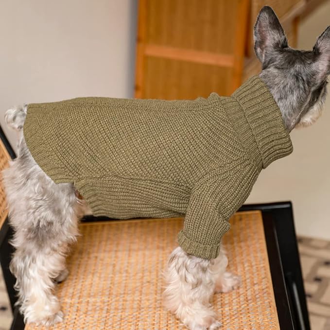 Fitwarm Thermal Knitted Dog Sweater Doggy Winter Coat Pet Clothes Doggie Turtleneck Jacket Puppy Outfits Cat Sweatsuit Sage Green X-Large