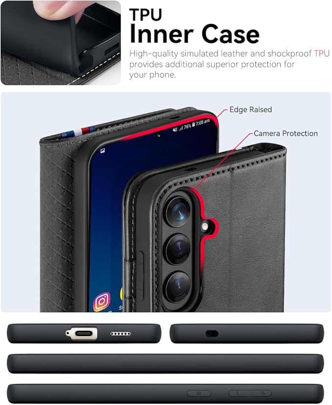 OCASE Compatible with Galaxy S25 Plus Wallet Case, PU Leather Flip Folio Case with Card Holders RFID Blocking Kickstand [Shockproof TPU Inner Shell] Protective Phone Cover 6.7 Inch 2025, Spliced Gray