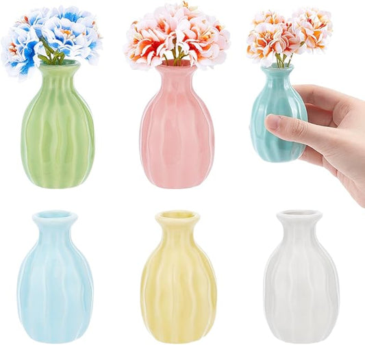 NBEADS 6 Pcs Mini Ceramic Flower Vase, Rustic Decor Vase Modern Farmhouse Multicolored Plain Small Vases for Flowers Small Plants Floral Dining Room Shelf