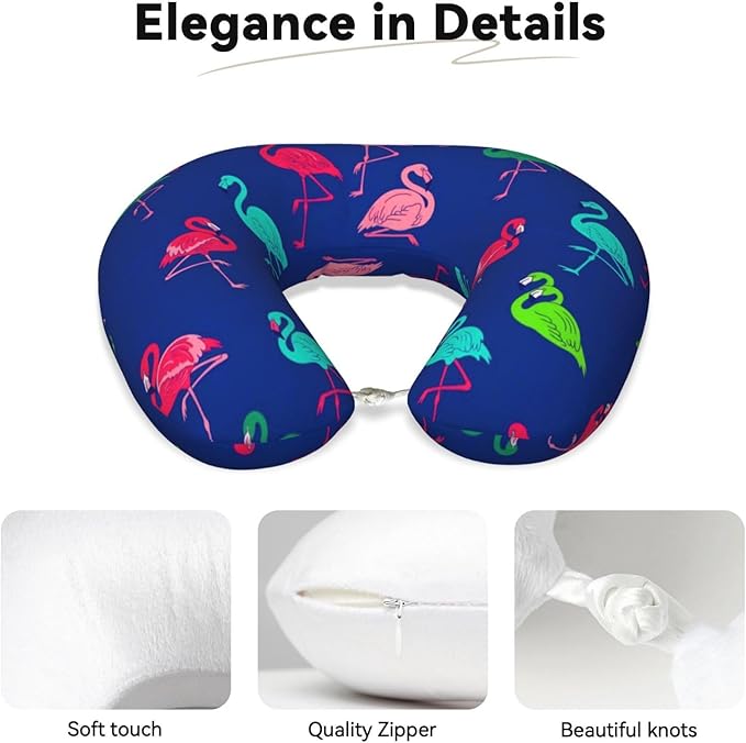 Support Neck Pillow for Youth Travel, Washable Airplane Chin Supporting and Relax U Shaped Pillows Teal Pink Flamingo Blue