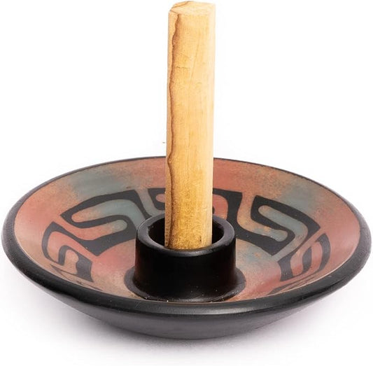 Luna Sundara Authentic Peru Pottery Palo Santo Stick Holder and Incense Holder with 5 Palo Santo Sticks Handmade Ceramic Smudge Bowl Sage Holder Peach Gift Set