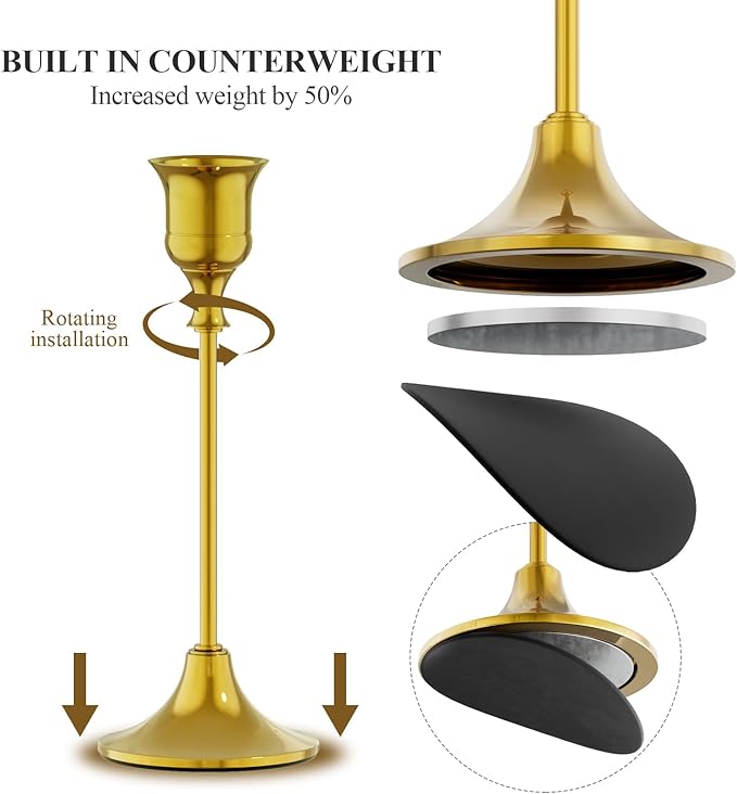 FSyueyun Gold Candle Holders Set of 6, Elegant Metal Candlestick Holders for Vintage Taper Candle Holders, Perfect for Table Centerpieces, Fireplace Mantels, Home Decor, Weddings and Party Decorations