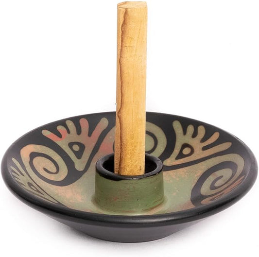 Luna Sundara Authentic Peru Pottery Palo Santo Stick Holder and Incense Holder with 5 Palo Santo Sticks Handmade Ceramic Smudge Bowl Sage Holder Green Gift Set