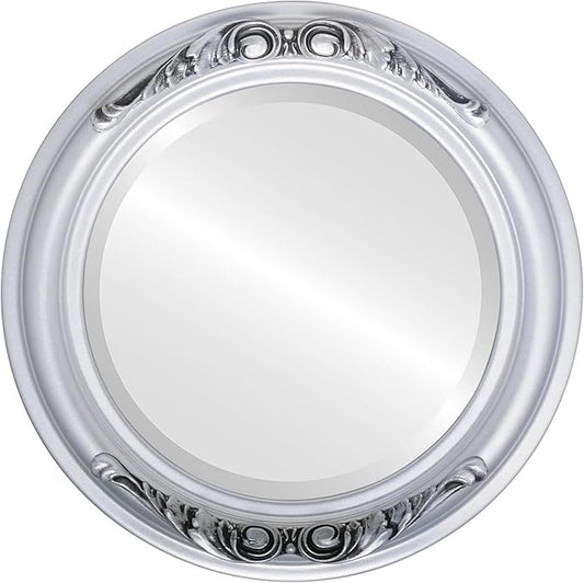 OVALCREST Round Beveled Wall Mirror for Home Decor - Florence Style - Silver Spray - 28x28 Outside Dimensions