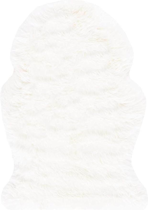 SAFAVIEH Sheep Skin Collection Accent Rug - 2' x 5', Natural & White, Handmade Rustic Glam Genuine Pelt, 3.4-inch Thick Ideal for High Traffic Areas in Entryway, Living Room, Bedroom (SHS211A)