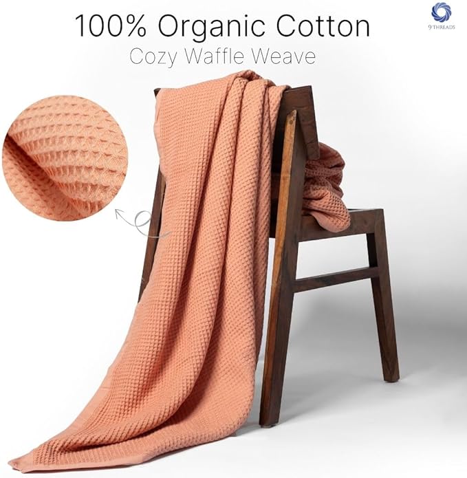 GOTS Certified Organic Cotton Waffle Weave Blanket, King Bed Blanket,108"X90" Cozy Throw Blanket for Couch, Modern Home Decor, Throw Blankets,Comfy Waffle Blanket, Soft Bed Blankets -Sun Bay