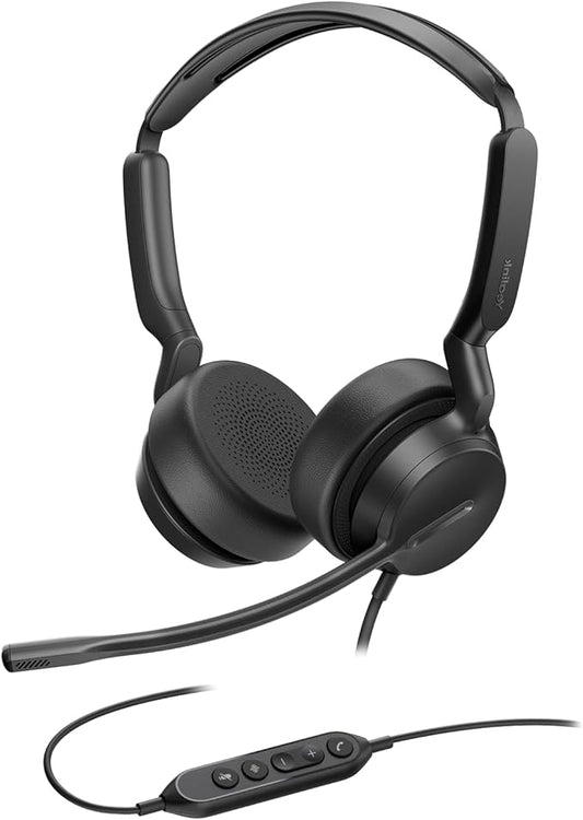 Yealink UH42 USB-C/A Headset with Noise Cancelling Mic, Wired Headphones for PC Computer Laptop, Compatible with Zoom Teams, Comfort Ear Cushions, Stereo Sound, in line Controls