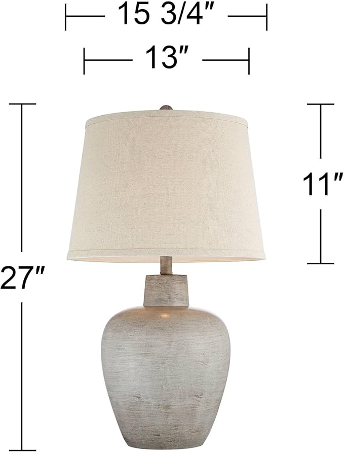 Regency Hill Glenn 27" Tall Urn Natural Cottage Southwestern Table Lamps Set of 2 WiFi Smart Socket Gray Terra Cotta Living Room Bedroom Bedside Nightstand House Office Home Reading Beige Shade