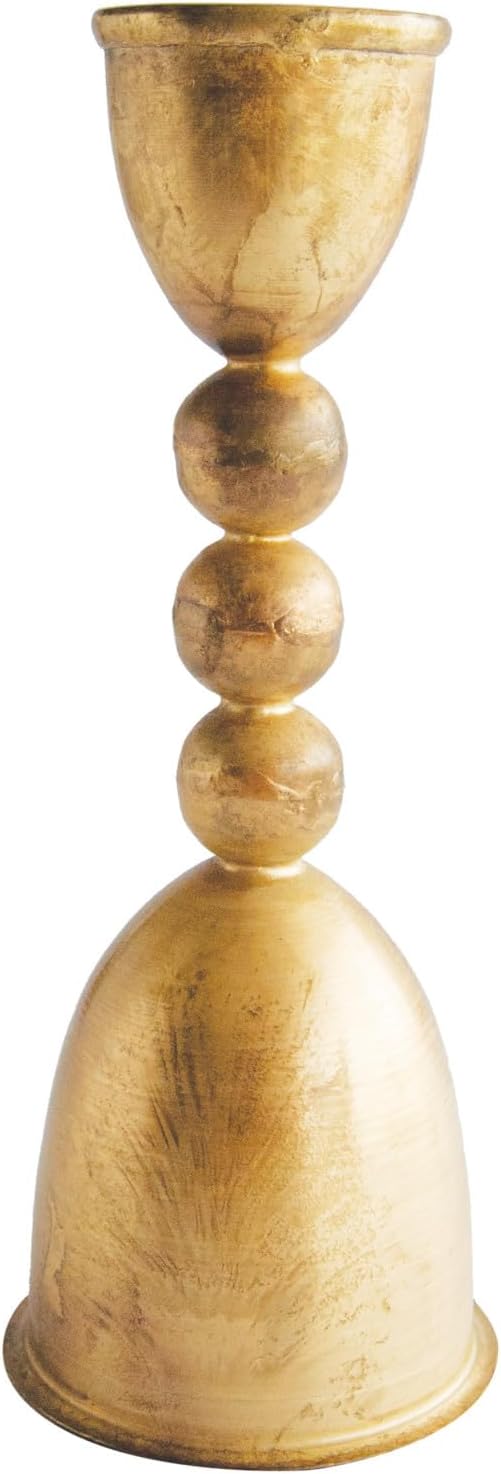 Creative Co-Op Round Distressed Metal Taper Candleholder, Brass Finish