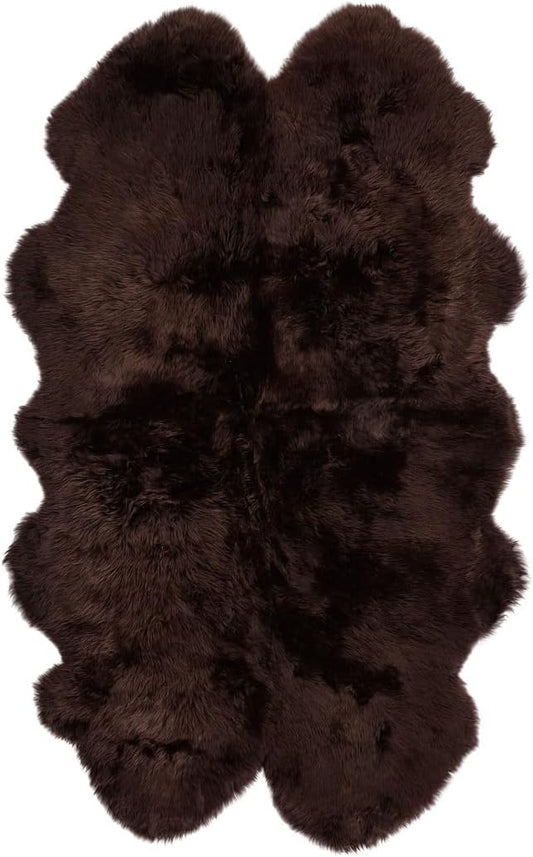 Real Sheepskin Rug 4x6 ft | Sheepskin Rugs for Living Room and Sofa | Bedside Rugs for Bedrooms | Large Fluffy Rug is Breathable & Heat-regulating in Color Chocolate