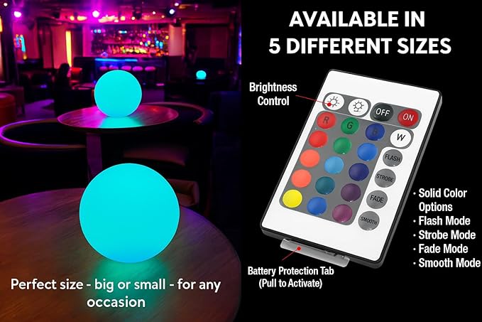 Vandue Color-Changing LED Light Ball – Rechargeable Glow Sphere with Remote – IP65 Waterproof RGB Night Light for Indoor/Outdoor, Pool, Garden, Party & Decor (24 Inch)