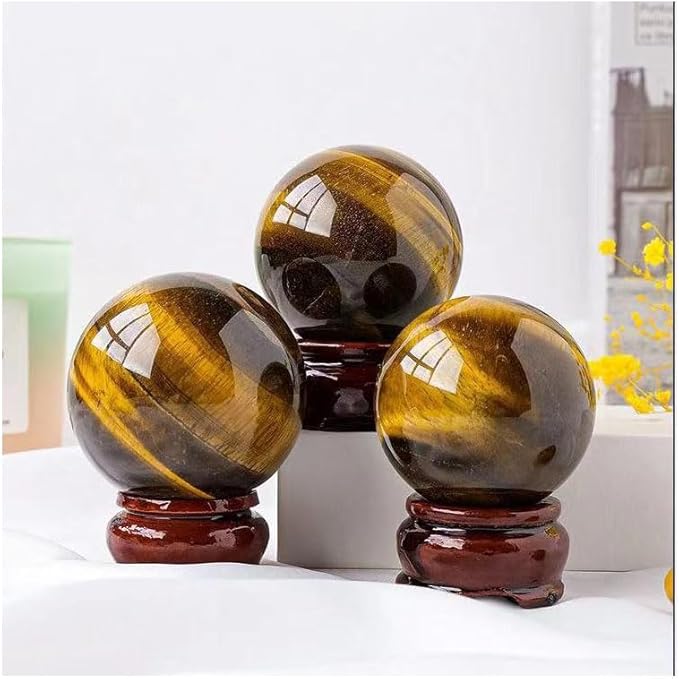 Natural Tiger's Eye Healing Crystal Gemstone Sphere Ball for Reiki Balancing Meditation Energy Home and Office Decoration (5.5-6cm, Tiger's Eye)