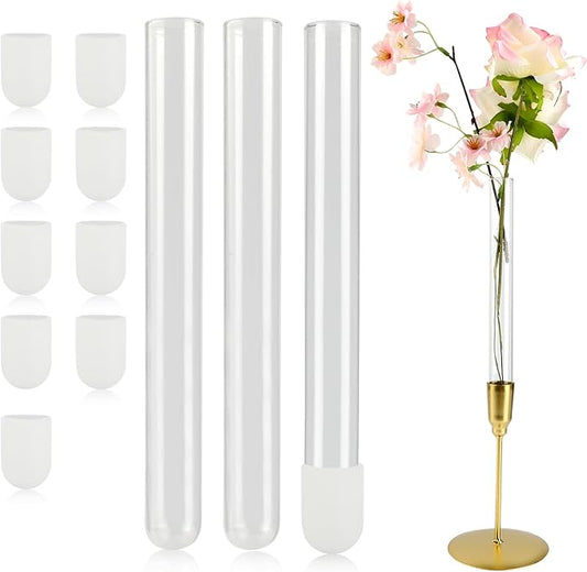 3 Pack 7.9" Glass Bud Vase Taper Candle Holders' Bud Vase Fit Sizes from 22mm to 27mm Adjustable Taper Candle Holder for Party, Home Decor, Wedding Decoration, Birthday, Anniversary, Baby Shower
