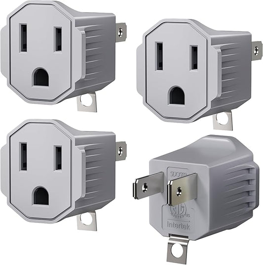 2 Prong to 3 Prong Outlet Adapter, ETL Listed 3-2 Prong Adapter, Fire-Retardant (392℉) PBT Material, Heavy Duty Wall Plug Adapter for Old Homes, Travel to Japan, Gray (Light Gray (4-Pack))