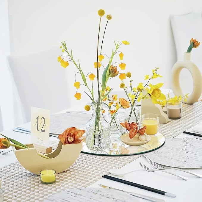 20 Pack Round Mirror Centerpieces for Tables, No Glass AcrylicCircle Mirror Table Centerpieces Mirror Tray Candle Plates for Wedding Table DecorationChristmas Home Decor (12inch)