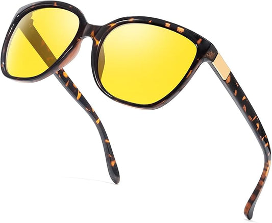 Myiaur Night Vision Driving Glasses for Women, Polarized Anti Glare Yellow Lens Glasses for Nighttime, UV400 Protection