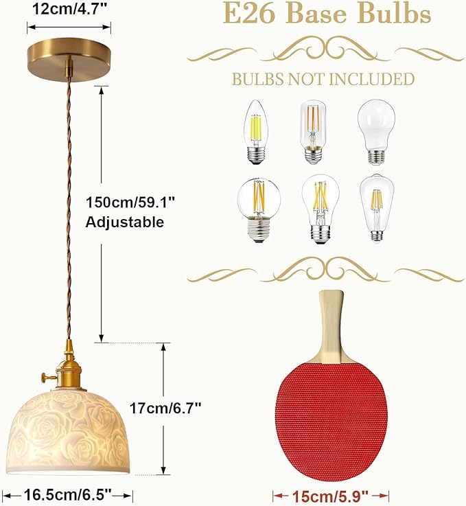 Vintage Ceramic Pendant Light, Mid Century Modern Mini Pendant Lighting, Farmhouse Vintage Ceiling Hanging Lamp, for Dining Room Girls Bedroom