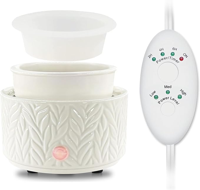 Wax Melt Warmer with Timer-3-in-1 Wax Melter Burner with Silicone Liner, Fragrance Warmer for Scented Candles, Wax Tarts, Essential Oils to Freshen Home Office, Auto Shut Off & Temperature Adjustment