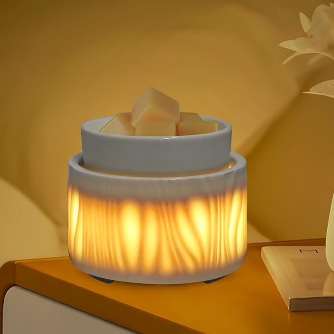 Ceramic Wax Melt Warmer for Scented Wax Warmer with 7 Colors LED Ambiance Light 3-in-1 Electric Fragrance Candle Burner for Home Office Deco Birthday Gifts for Women Girl Mom Daughter(White-03)