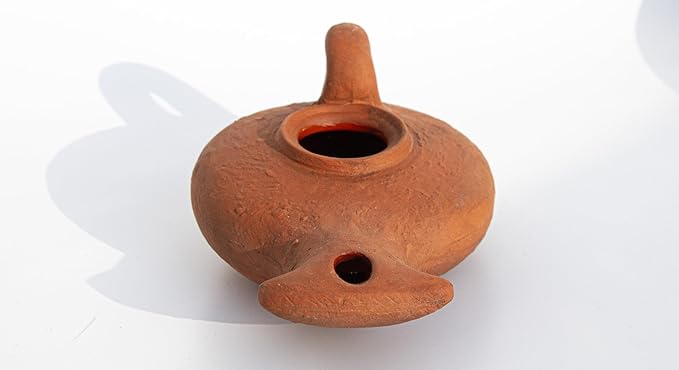 Biblical Herodian Oil Lamp with Handle – Glazed Clay Replica in Gift Box with Certificate of Authenticity - Handmade Holy Land Judaica & Christian Gift