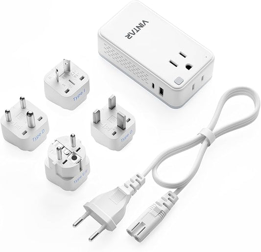 220V to 110V Converter for European Travel, VINTAR 200W Mini Universal Travel Adapter Voltage Converter US to Europe, International Step Down Power Converter Adapter Combo for EU UK AUS India