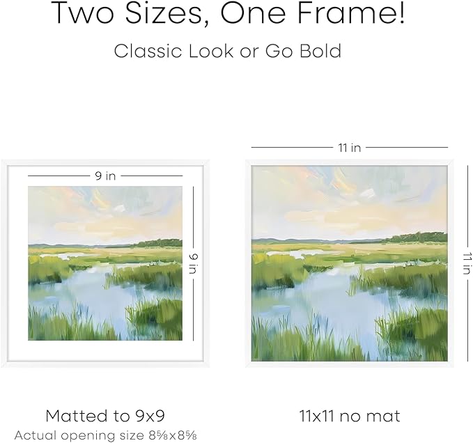 Homeforia 11x11 Picture Frame White, High End Metal 11 by 11 Square Frames with Mat 9 x 9 Opening, 11by11 Poster Frames Matted to 9x9 inch Photo, Wall Hanging Frame, Tempered Glass, Wall Kit, Set of 1