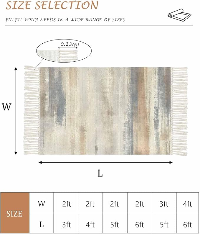 Beige Gray Brown Hallway Runner Rug 2X6 Ft Kitchen Carpet, Washable Woven Abstract Ombre Art Throw Carpet with Tassel, Non-Shedding Vintage Minimalist Gradient Aesthetic Bedroom Laundry Rugs