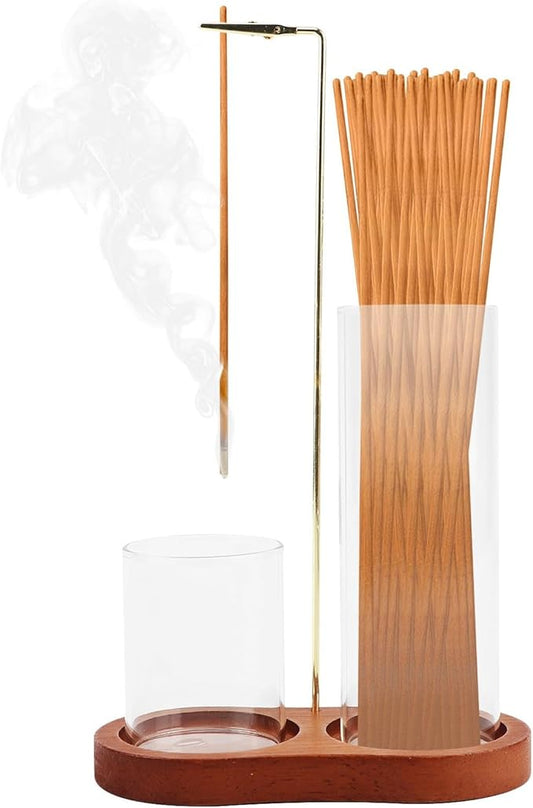 2 in 1 Glass Incense Holder, Incense Sticks Burner Holder with Storage, Anti-Ash Incenses Burner, Hang Upside Down Incenses Holder for Meditation Yoga Spa Home Decor