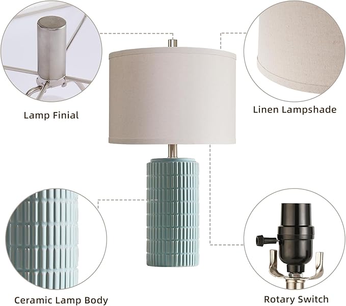 23" Set of 2 Ceramic Table Lamps for Living Room Bedroom, Modern Nightstand Desk Lamp for Entryway, Office, Study Room, 2 LED Bulbs Included