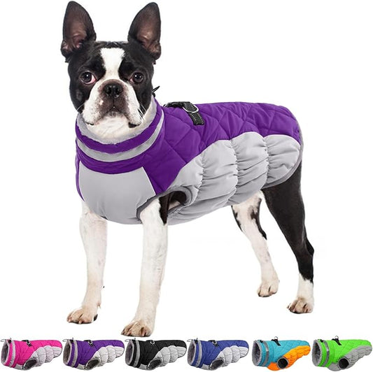 OUOBOB Dog Jackets for Medium Dogs,Medium Dog Coat,Warm Pet Winter Coat Zip Up Back,Waterproof Dogs Jacket with D-Ring,Pet Cold Weather Coats with Fleece Lined, Snowsuit Pug Boston Terrier,Purple,M