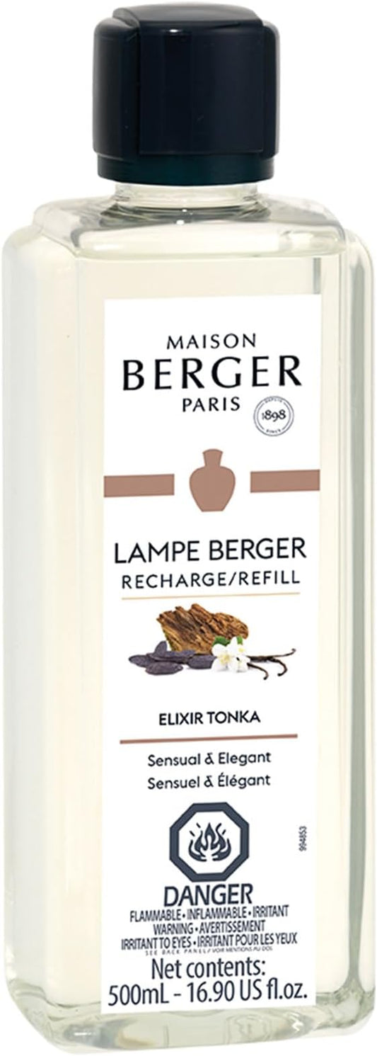 MAISON BERGER Tonka Elixir Lampe Berger Refill, 500 ml (16.9 fl oz), Odor-Neutralizing Home Fragrance Oil Lamps, Lemon, Liqueur, Like Notes, Jasmine, Coffee, Vanilla, Made in France