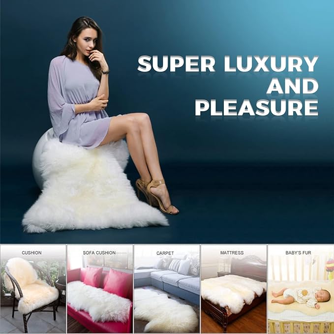 WL&ALLEN Large Sheepskin Rug Genuine Thick and Lush 3 Inch Pile，Luxury Australian Pelts |Large Sheepskin Wool Area Rugs (Single Pelt 2'6" x 3'7"，Grey)