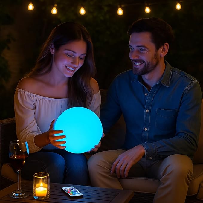 Vandue Color-Changing LED Light Ball – Rechargeable Glow Sphere with Remote – IP65 Waterproof RGB Night Light for Indoor/Outdoor, Pool, Garden, Party & Decor (12 Inch)