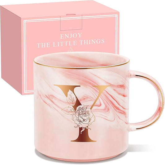 Valentines Day Gifts for Her, Anniversary Birthday Galentines Gifts for Women Mom Grandma Friend Sister Wife Teacher Coworker, Personalized Initial Customized Gift Monogrammed A-Z Coffee Mug 12 OZ(Y)