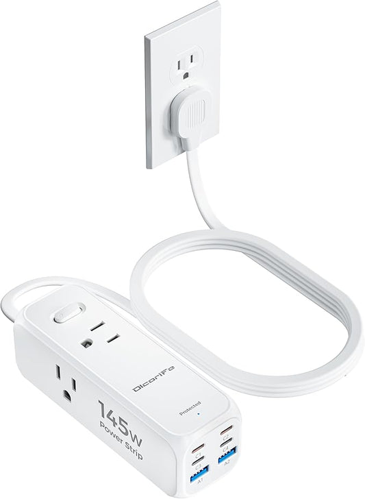 145W USB Power Strip, 5FT Flat Plug Extension Cord with 3 AC Outlets 6 USB Ports(4 USB C&2 USB A), 2000 Joules Surge Protector, Multiple USB Outlet Strip for Home Dorm Travel Essentials
