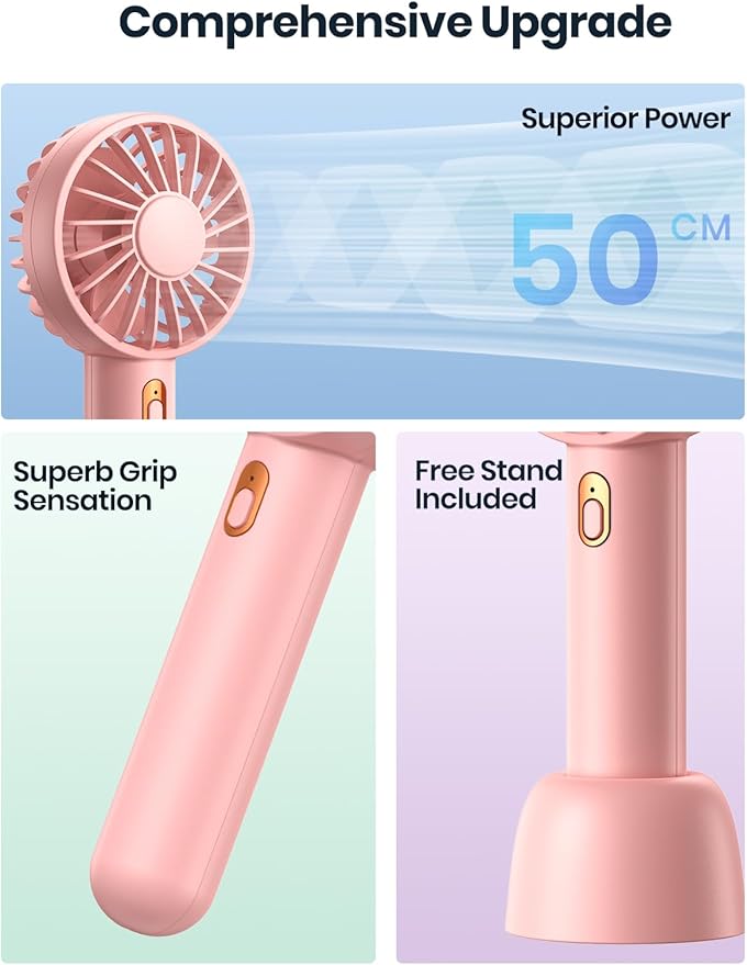 Warmco Mini Portable Fan 2-Pack - 3 Speed Rechargeable Handheld & Desk Fan with Base, Compact Cooling for Travel, Makeup, Summer Gift