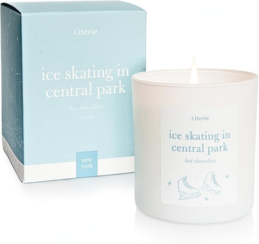 Literie NYC Inspired Scented Candle: Ice Skating in Central Park - Hot Chocolate Scent, 9oz, 50 Hour Burn, Vegan Soy & Coconut Blend Candle for Home Decor, Gift for Women & Men