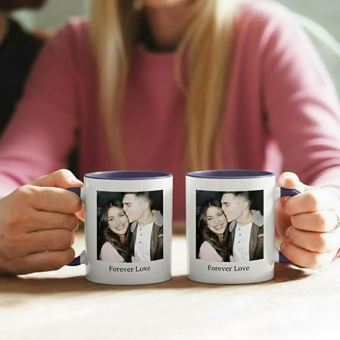Custom Photo Coffee Mug, Personalized Forever Love Design Ceramic Cup for Anniversary Boyfriend Girlfriend Dishwasher Safe, 11oz (Purple)