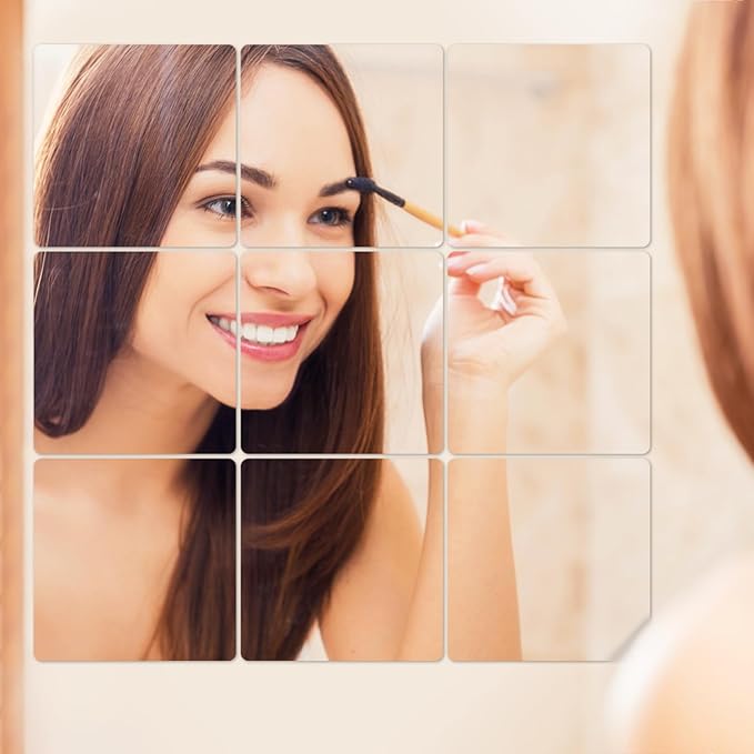 Abyssaly 4 Pack Wall Mirror Full Length, 11.8" x 11.8" Flexible Acrylic Mirror Tiles, Small Plastic Frameless Non-Glass Stick on Espejos Stickers for Bedroom Home Gym Door