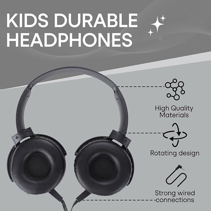 10 Pack Classroom Headphones Bulk,Wholesale School Durable Wired Earphones for Students,Kids,Children Toddler Teen Boys Girls and Adult(LS450,10 Black)