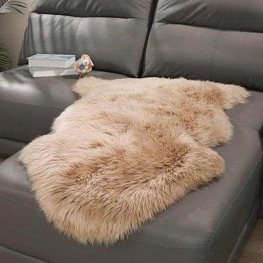 OGLAND Genuine Fluffy Sheepskin Rug, Shaggy Wool Fur Lambskin Throw Pad for Bedroom Living Room Carpet Sofa Cover Chair Side of The Bed Couch Bench Dog Pray Cushion Mat